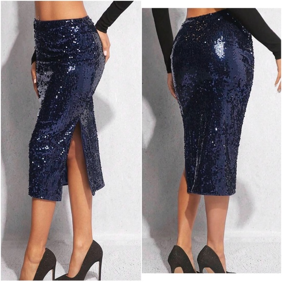 Glam Sequin Evening Party Holiday Midi Skirt - Picture 4 of 8